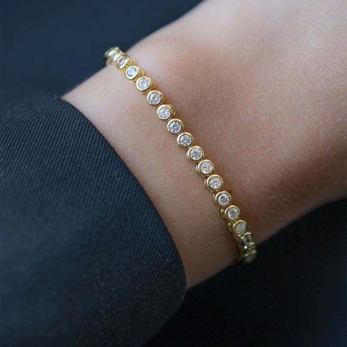 Bezel Tennis Bracelet Yellow Gold