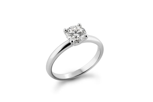 Anillo de compromiso oro blanco 18k con diamante redondo 